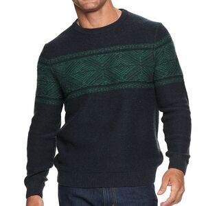 New Croft & Barrow Men's Midweight Navy Fairisle Crewneck Pullover Sweater LT